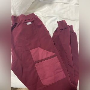 Figs high waisted maroon pants